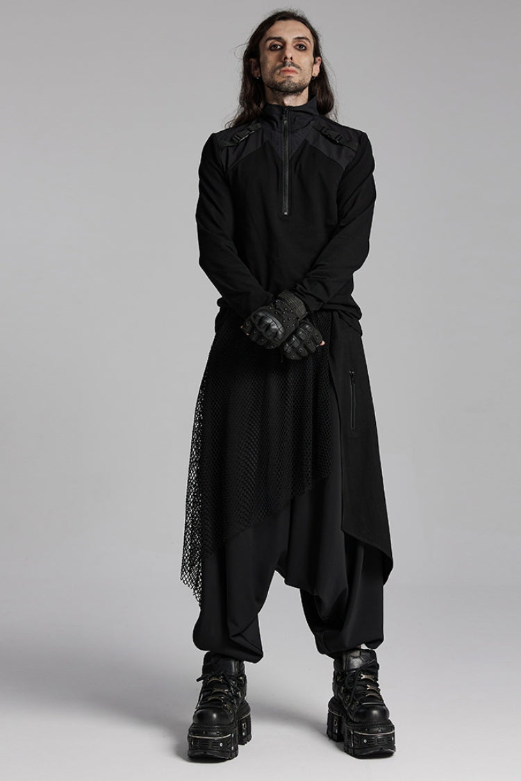 Punk Trousers with Asymmetric Zipper and Mesh Panels