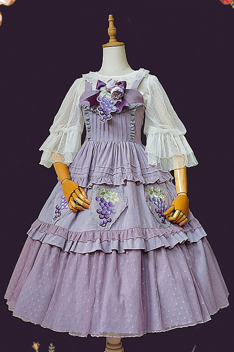 Purple Sleeveless Jacquard Ruffle Embroidery Sweet JSK Dress - Vineyard