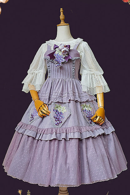 Purple Sleeveless Jacquard Ruffle Embroidery Sweet JSK Dress - Vineyard
