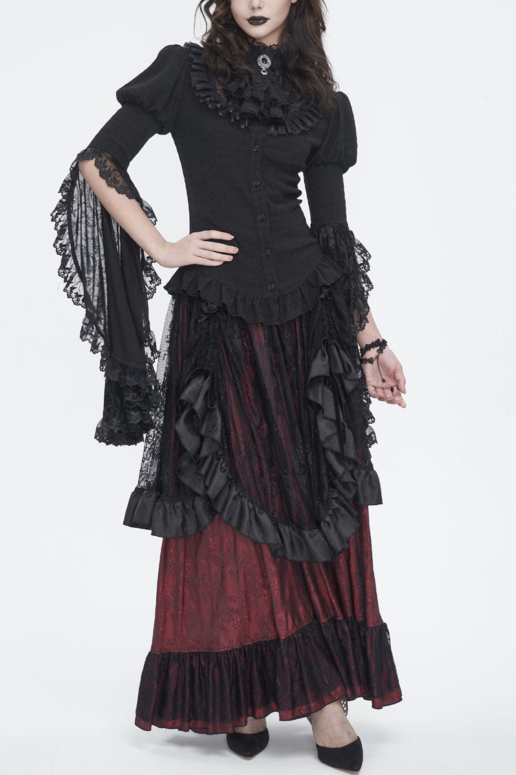 Women's Gothic Blouse with Trumpet Sleeves and Lace