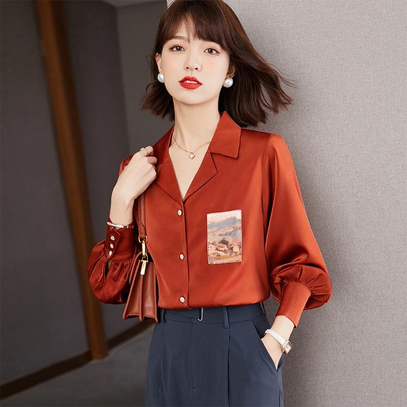 Vintage Red Puff Sleeve Chiffon Shirt