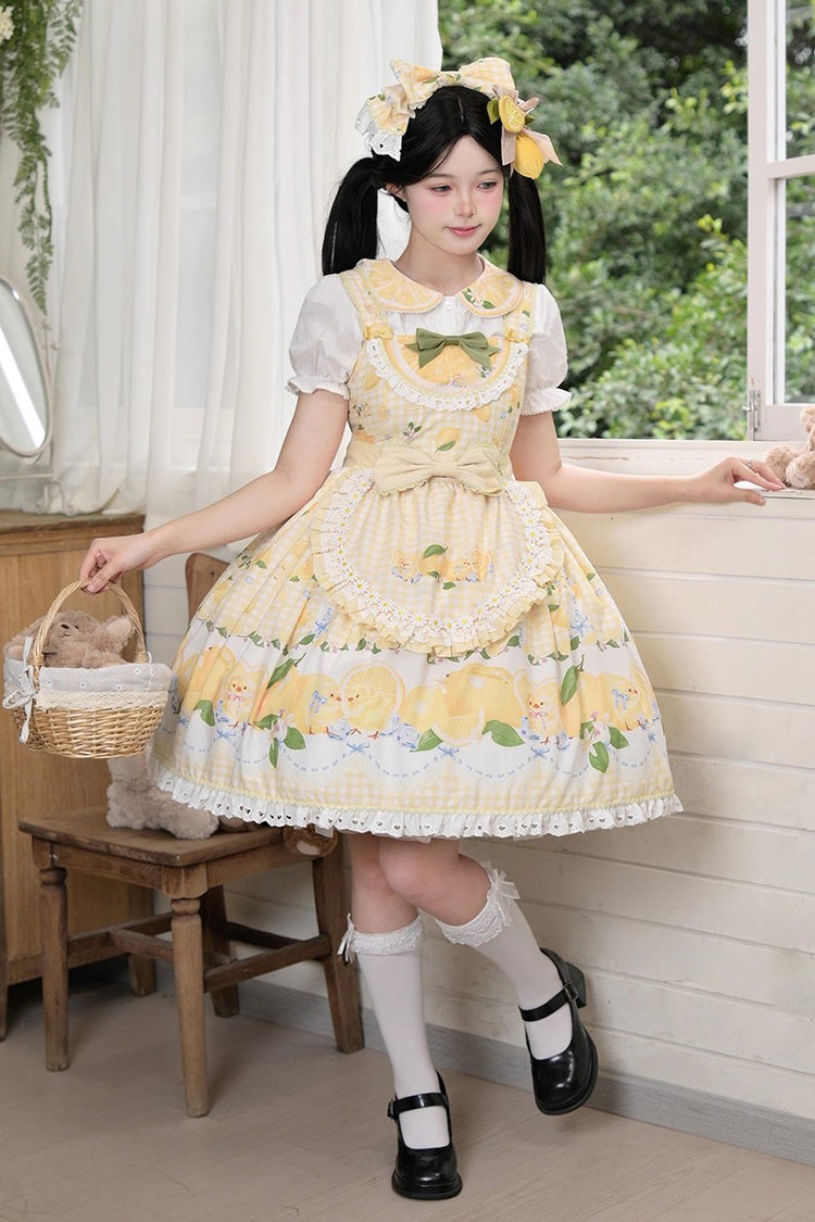 Sunny Lemon Print Ruffled Bow Lace JSK Attire