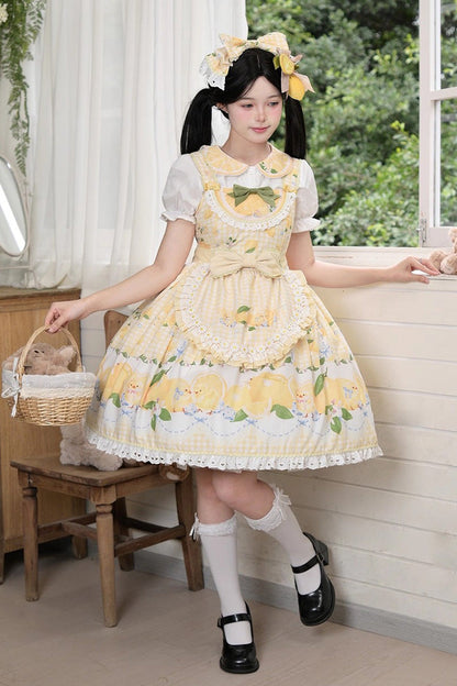 Sunny Lemon Print Ruffled Bow Lace JSK Attire