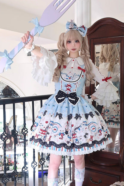 Sleeveless Ruffle Bow Lace JSK with Print