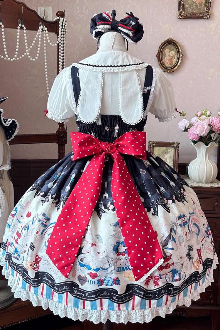 Sleeveless Printed Ruffle Bowknot Lace Sweet JSK