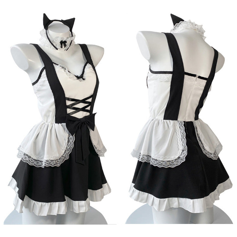 Kawaii Ruffle Maid Lingerie Dress Stockings Set