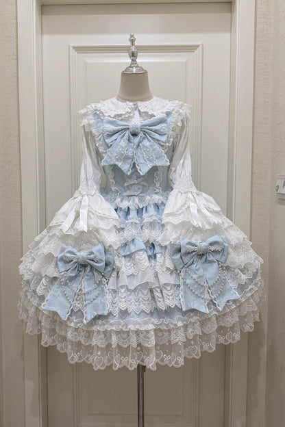 Sleeveless Multilayer Ruffled Hanayome Cardigan Bow Lace Lace-Up Sweet Lolita JSK