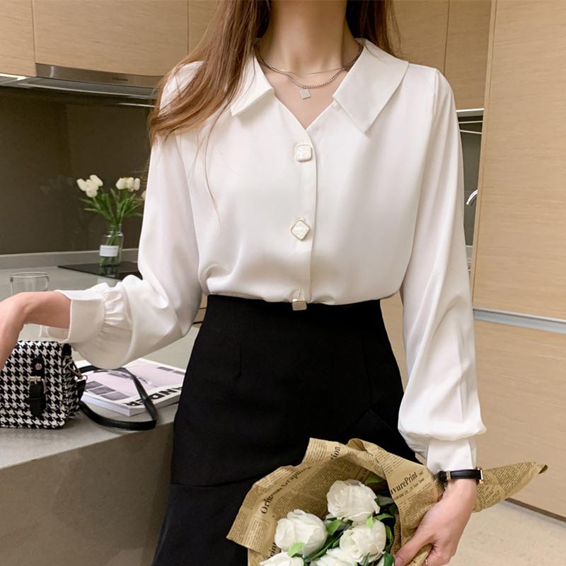 Elegant V-Neck Buckle Loose Shirt