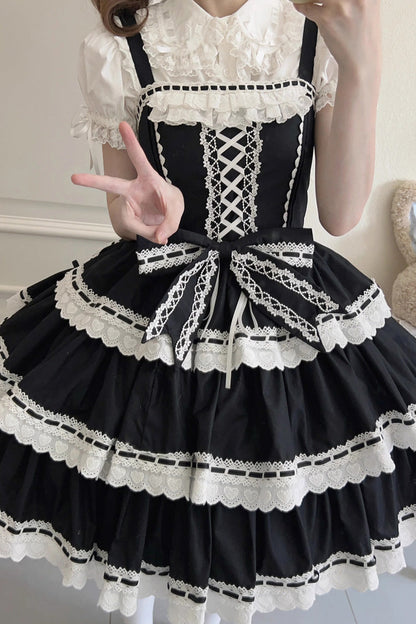 Maiden Heart Triple-Layered Ruffle Bowknot Lace Sweet Lolita Jsk Dress
