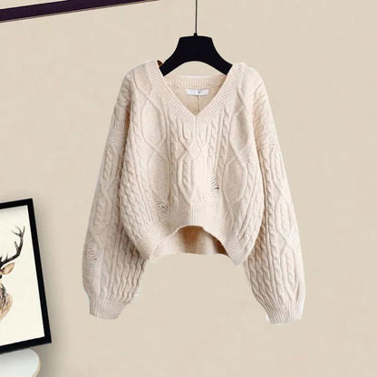 Cable Set Sweater Slip Irregular Up Knit Dress Lace