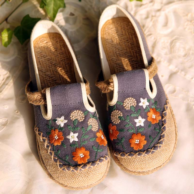 Vintage Blumen Canvas Flache Schuhe