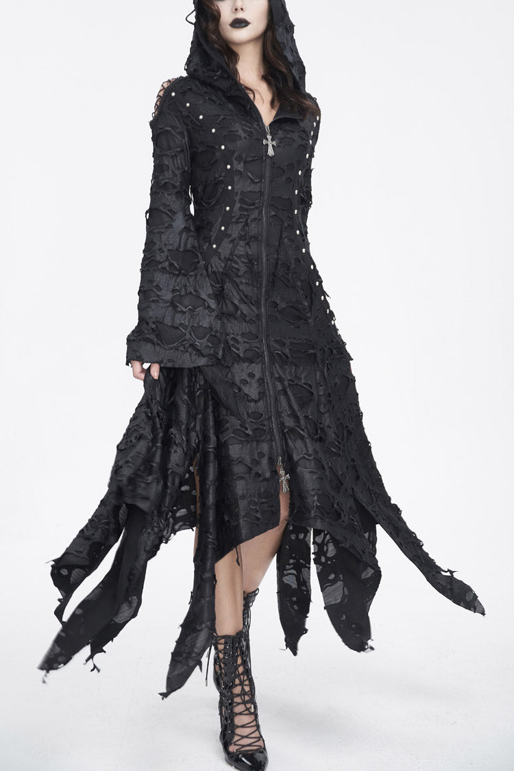 Irregular Hooded Goth Dress with Flared Sleeves