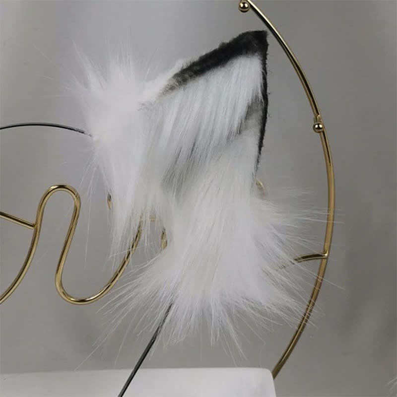 Accessoire de serre-tête avec oreilles de renard en fourrure blanche