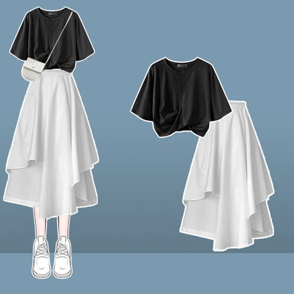 Skirt Bowknot Irregular Bow Crop Round T-Shirt Collar