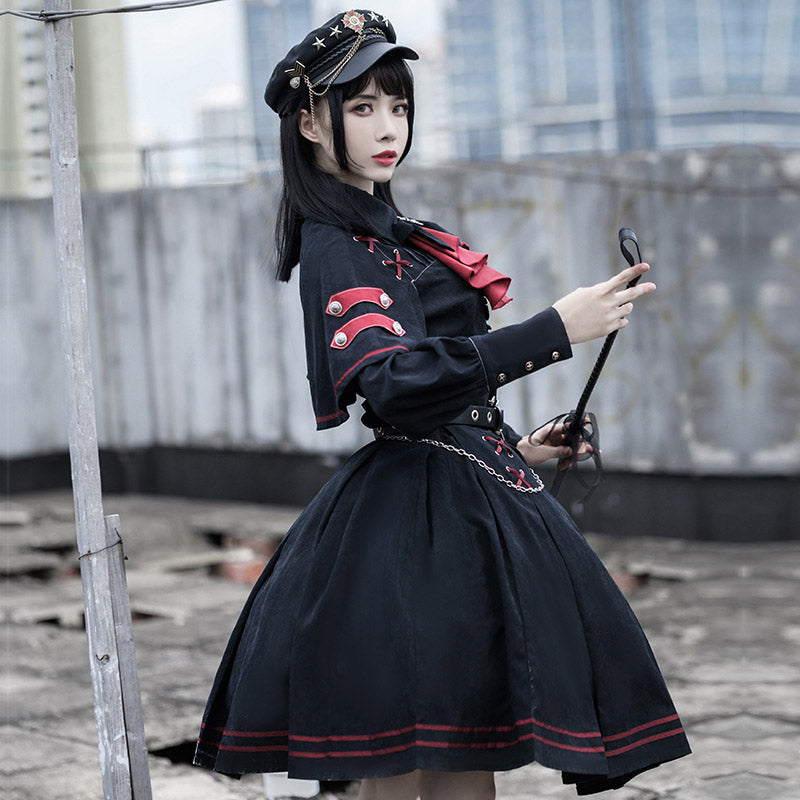 Costume gothique Lolita noir uniforme militaire