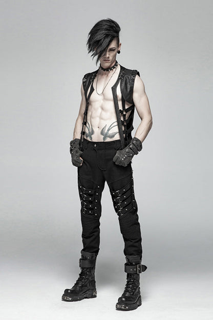 Faux Leather Steampunk Vest with Buckles