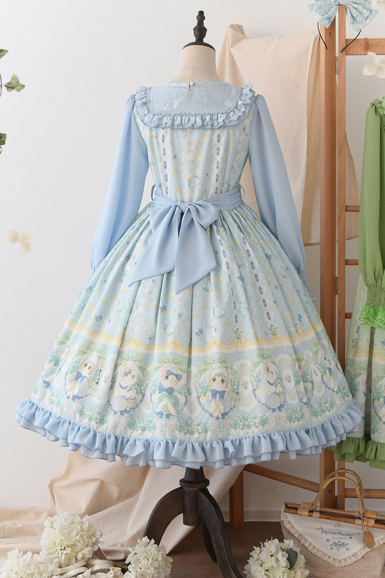 Printed Ruffled Embroidered Bow Sweet Lolita Dress