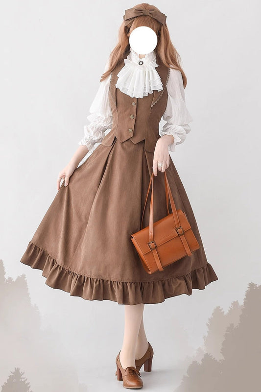 Solid Color Ruffle Fishbone Classic Vintage Elegant Lolita Skirt
