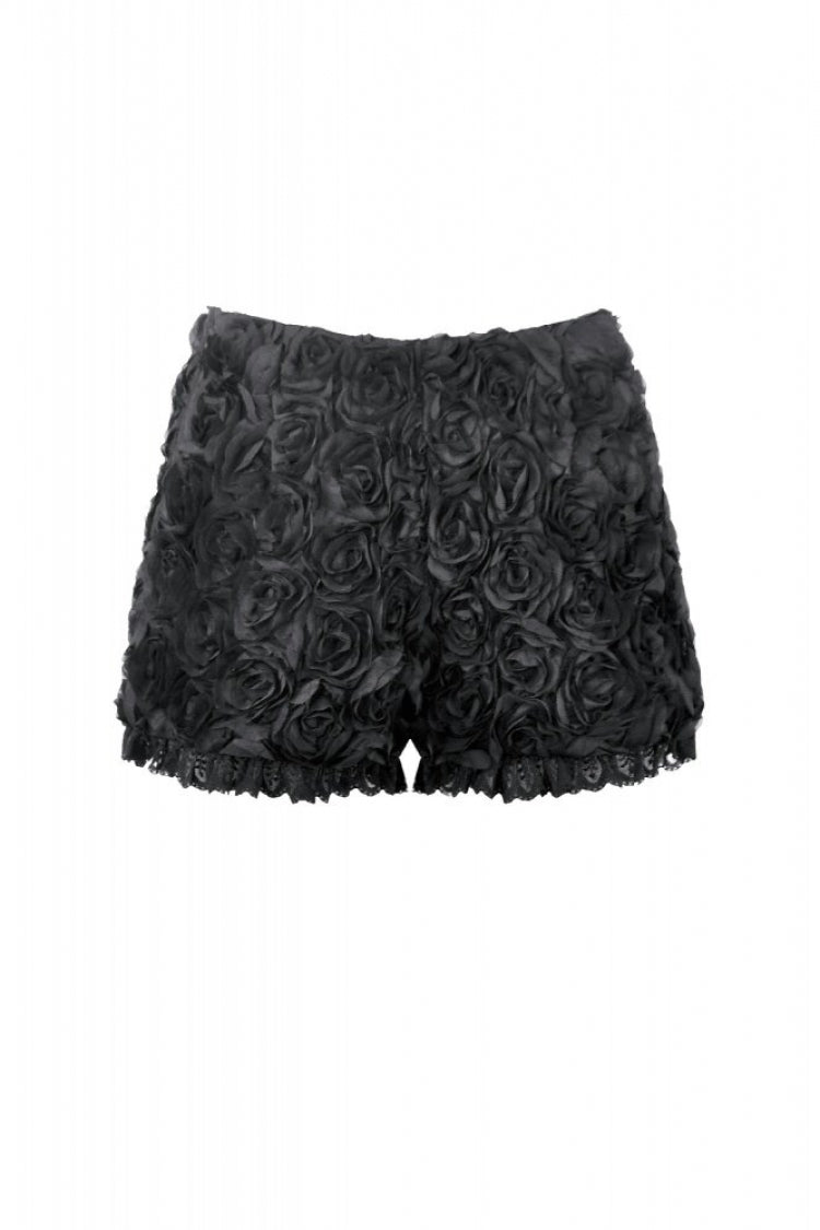 Gothic Mini Shorts with 3D Floral Jacquard and Lace Trim for Her