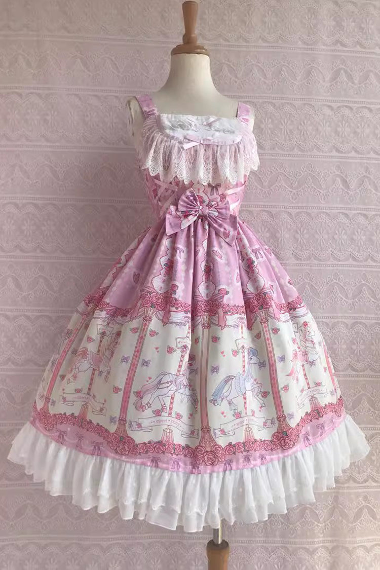 Rose Trojan Print Ruffle Bowknot Jsk Dress - Sweet Lolita