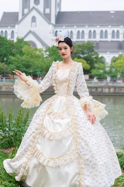 Court Print Cardigan Dress for Princess Style