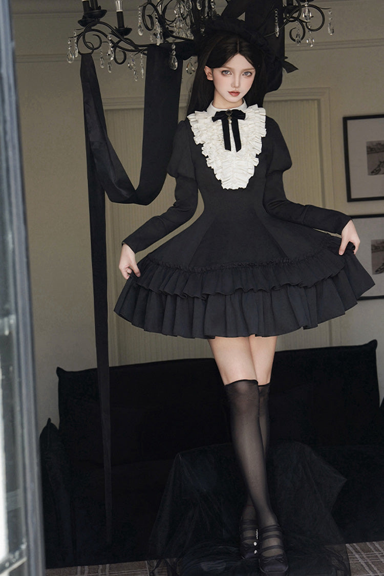 Stand Collar Double-Layered Ruffle Gothic Dress