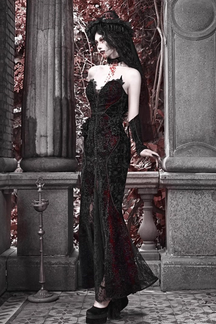 Scarlet Blood Peak Fishtail Lolita Dress with Embroidery - Noir