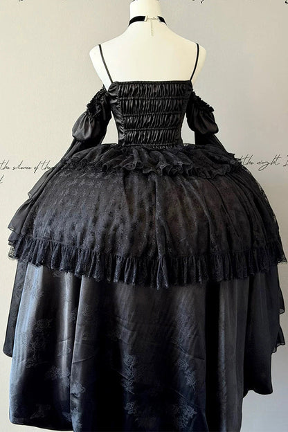 Blood Feast Halloween Off-Shoulder JSK Dress with Ruffles - Noir