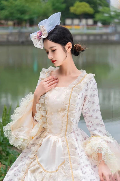 Court Print Cardigan Dress for Princess Style