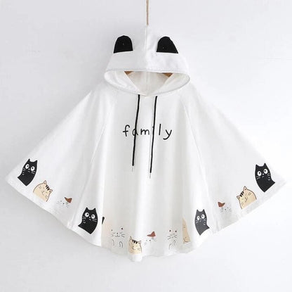 SpreePicky Kitty Print Hooded Cape Coat SP14258