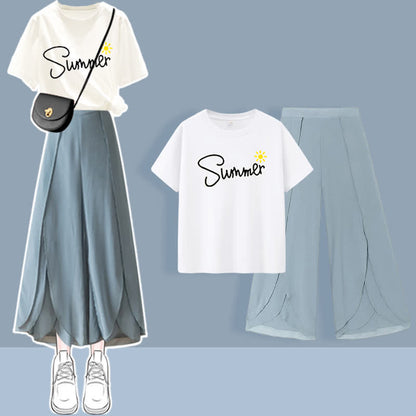 T-Shirt Set Chiffon Split Printed Pants Chic