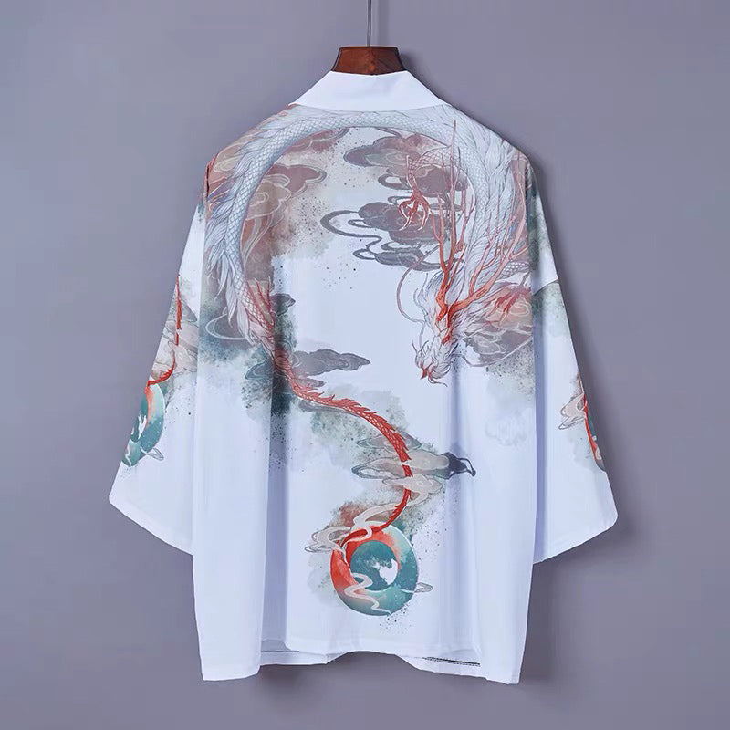 Charming Sakura Fox Print Kimono Outerwear