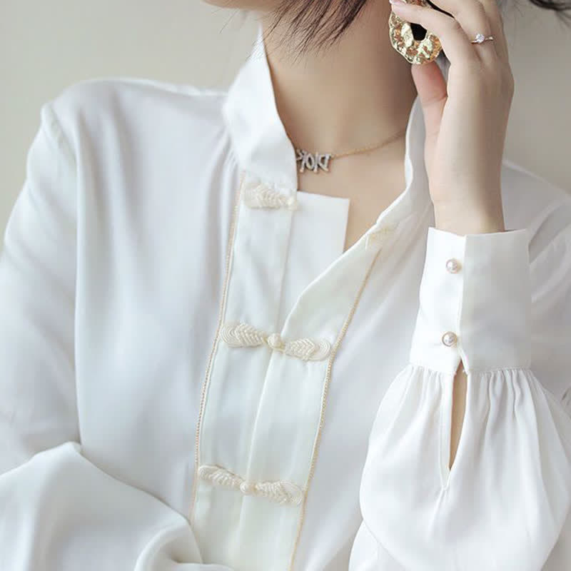 Vintage Buckle Chiffon Shirt Workwear