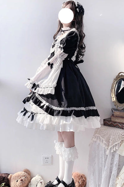 Hime Sleeves Gothic Princess Dress with Multi-Layer Ruffled Cardigan and Bow