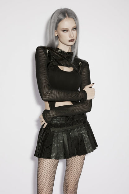 Sheer Eyelet Hooded Black Asymmetric Punk Cape Women's