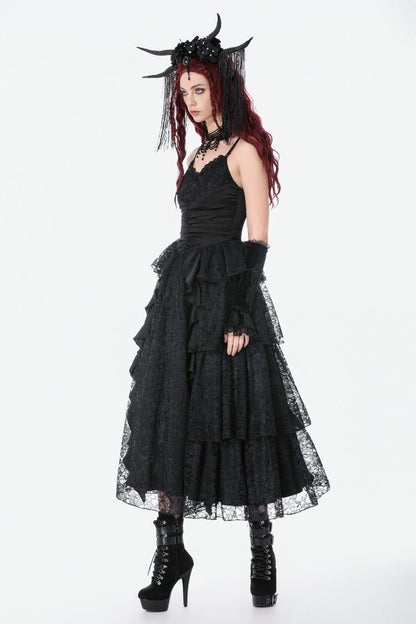 Ruched Lace Gothic Maxi Slip Dress for Weddings
