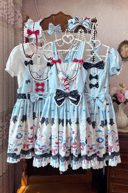 Sleeveless Ruffle Bow Lace JSK with Print