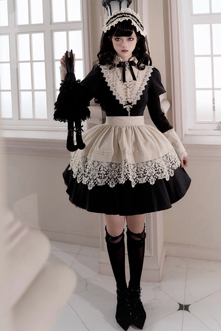 Letters and Poems Nocturne Nun Long Sleeves Ruffle Gothic Lolita Short Dress