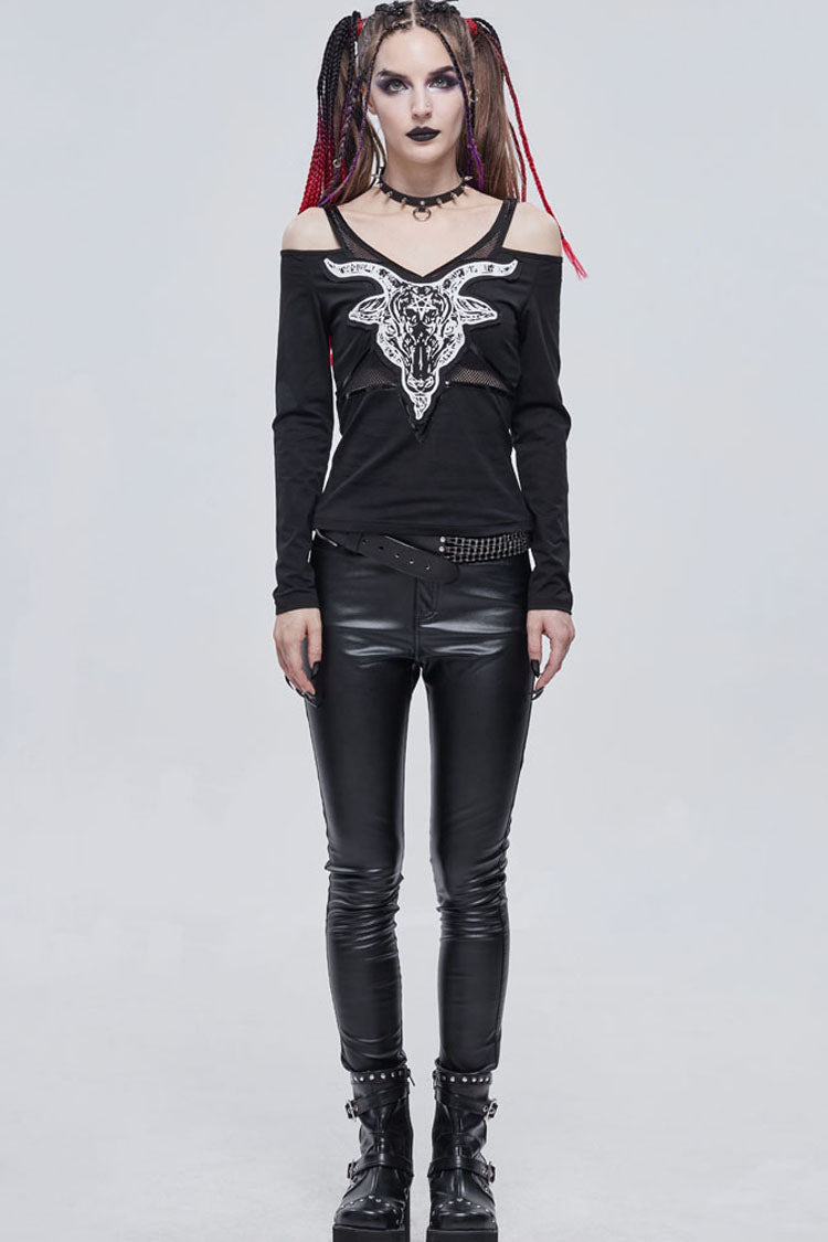 Womens Off-Shoulder Top with Sheep Print and Long Sleeves