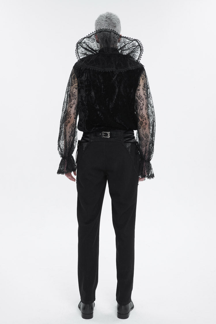 Men's Gothic Shirt with Lotus Leaf Collar and Sheer Lace