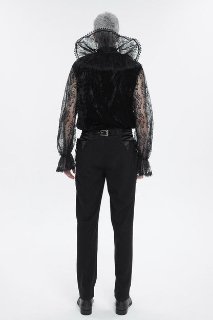 Men's Gothic Shirt with Lotus Leaf Collar and Sheer Lace