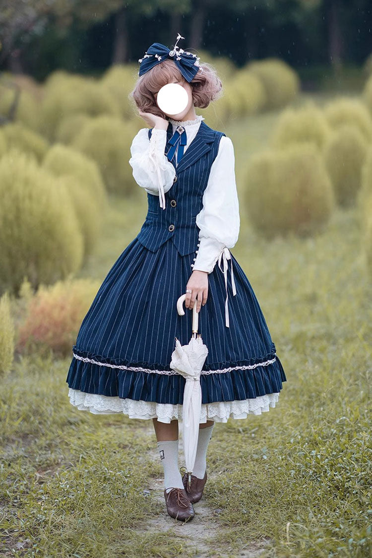 Layered Striped Ruffle Sweet College Elegant Lolita Skirt