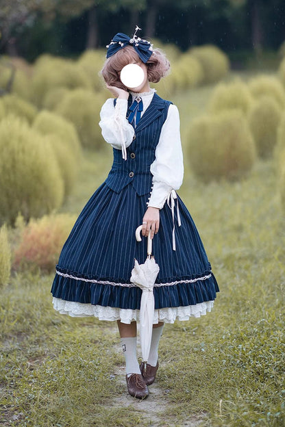Layered Striped Ruffle Sweet College Elegant Lolita Skirt
