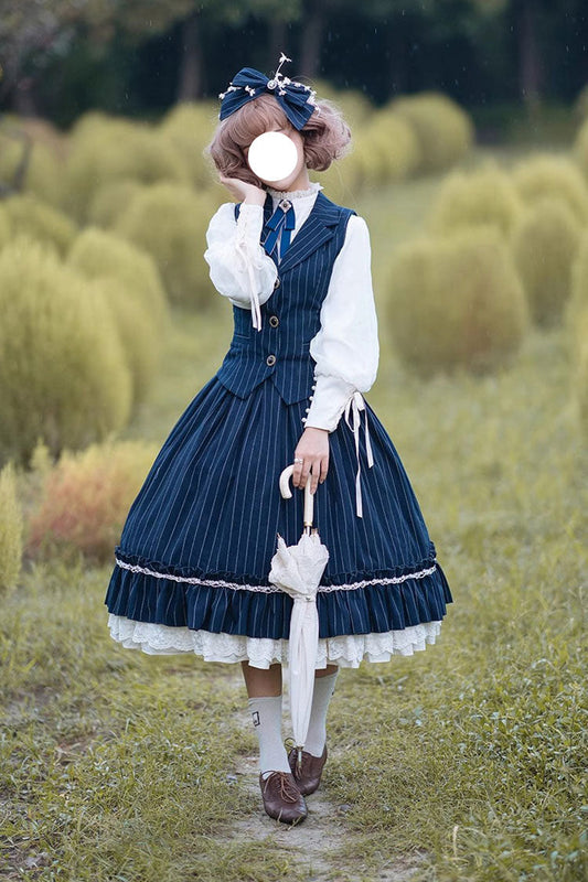 Layered Striped Ruffle Sweet College Elegant Lolita Skirt