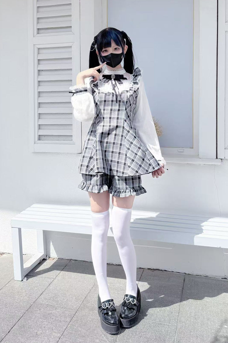 Print Bowknot Lace Gothic Jirai Kei Dress Set