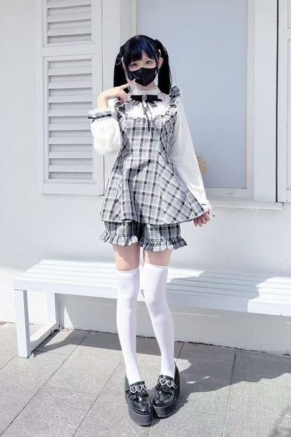 Print Bowknot Lace Gothic Jirai Kei Dress Set