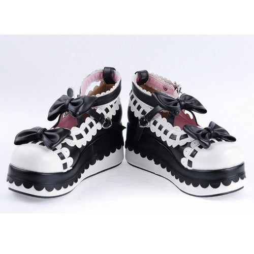 Lolita Shoes with Bow Decoration and Ankle Straps, PU Round Toe