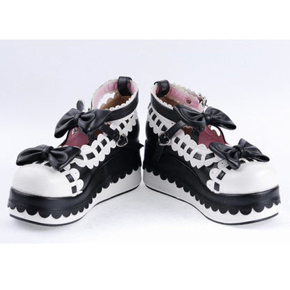 Lolita Shoes with Bow Decoration and Ankle Straps, PU Round Toe