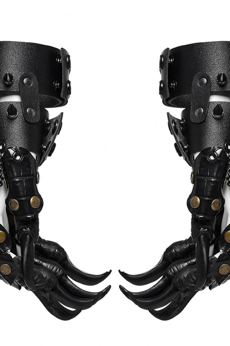 Dragon Claw Finger Steampunk Gloves in Stitched Black Faux Leather