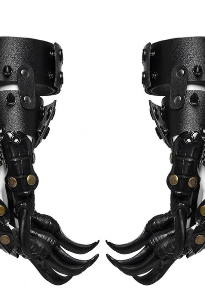 Dragon Claw Finger Steampunk Gloves in Stitched Black Faux Leather